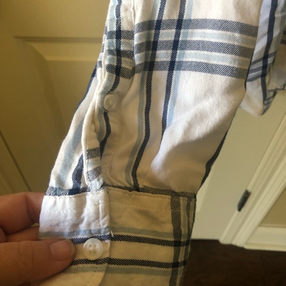 WOOLRICH WOMEN’S LIGHTWEIGHT BUTTON UP TOP ROLL TAB SLEEVES BLUE SKIES PRINT XXL - Picture 8 of 9